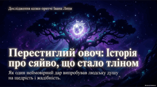 Іван Липа. Казка-притча «Перестиглий овоч». Символічне значення образу овоча. Проблема щедрості й скупості