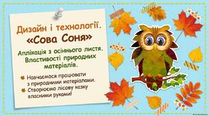 «Сова Соня». Робота з природним матеріалом.  Властивості природних матеріалів (листя дерев)