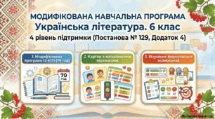 📚 Модифікована навчальна програма з української літератури у 6 класі для 4 рівня підтримки (за Постановою № 129, Додаток 4): КТП та візуалізовані картки