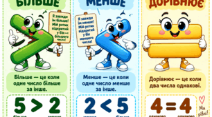 Математичні знаки "більше", "менше", "дорівнює"