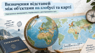 Визначення відстаней між об’єктами на глобусі та карті. 6 клас НУШ, за підручником Запотоцького.
