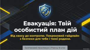 Презентація та відеоматеріал для учнів 9 класу з  курсу «Безпековий практикум» на тему «Евакуація з небезпечної громади: підготовка, зони відповідальності, послідовність дій»