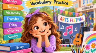 Arts Festival & Days of the Week – Vocabulary Practice Worksheet | Quick Minds 3 Unit 1
