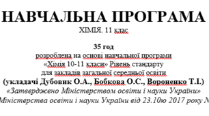 Навчальна програма+КТП Хімія 11 клас Савчин 1 години