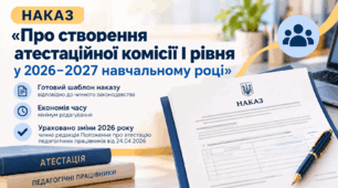 Наказ «Про створення атестаційної комісії І рівня у 2026–2027 навчальному році»