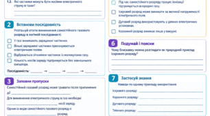 Комплект робочих аркушів з фізики для 9 класу: «Електричний струм у газах» та «Самостійні газові розряди»