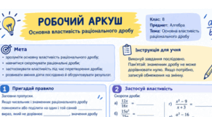 Робочий аркуш: «Основна властивість раціонального дробу» (Алгебра, 8 клас)