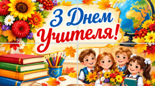 Плакат до Дня вчителя “З Днем учителя!” — осіння тематика, формат А4 (4 аркуші)