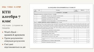 КТП з алгебри 7 клас на 105 годин (3 год на тиждень) за Істером