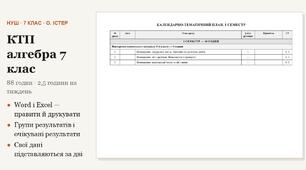 КТП з алгебри 7 клас на 88 годин (2,5 год на тиждень) за Істером