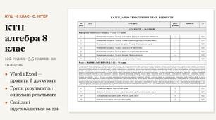 КТП з алгебри 8 клас на 122 години (3,5 год на тиждень) за Істером