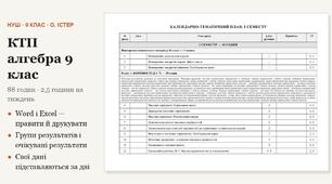 КТП з алгебри 9 клас на 88 годин (2,5 год на тиждень) за Істером