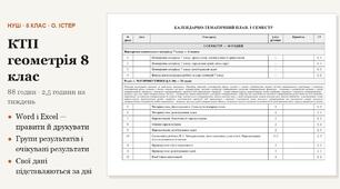 КТП з геометрії 8 клас на 88 годин (2,5 год на тиждень) за Істером