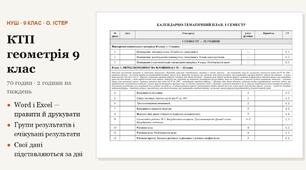 КТП з геометрії 9 клас на 70 годин (2 год на тиждень) за Істером