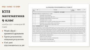 КТП математика 9 клас — алгебра 122 і геометрія 88 годин на рік (3,5 + 2,5 на тиждень) за Істером