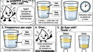 «КРАПЕЛЬКА ВІДКРИВАЄ ХІМІЮ» Авторська серія модифікованих навчальних коміксів з хімії для учнів 7 класу з ООП  Тема 10. «Як розділити суміш води і олії?»