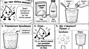 «КРАПЕЛЬКА ВІДКРИВАЄ ХІМІЮ» Авторська серія модифікованих навчальних коміксів з хімії для учнів 7 класу з ООП  Тема 11. «Що таке хімічна реакція?»