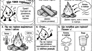 «КРАПЕЛЬКА ВІДКРИВАЄ ХІМІЮ» Авторська серія модифікованих навчальних коміксів з хімії для учнів 7 класу з ООП  Тема 13. «Що таке горіння?»