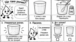 «КРАПЕЛЬКА ВІДКРИВАЄ ХІМІЮ» Авторська серія модифікованих навчальних коміксів з хімії для учнів 7 класу з ООП  Тема 20. «Що таке розчин?»