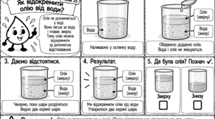 «КРАПЕЛЬКА ВІДКРИВАЄ ХІМІЮ» Авторська серія модифікованих навчальних коміксів з хімії для учнів 7 класу з ООП  Тема 25. «Як відокремити олію від води?»