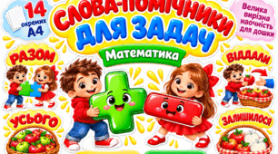 Слова-помічники для задач  Математика • 2–3 клас • велика вирізна наочність для дошки
