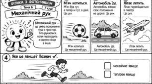 «ЯК ЦЕ ПРАЦЮЄ? ФІЗИКА З ФОТОНЧИКОМ». Авторська серія модифікованих навчальних коміксів з фізики для учнів 7 класу з ООП. Тема 6 «Механічний рух»