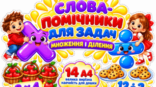 Слова-помічники для задач: множення і ділення Математика • 2–3 клас • 14 А4 • велика вирізна наочність для дошки