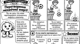 «ЯК ЦЕ ПРАЦЮЄ? ФІЗИКА З ФОТОНЧИКОМ». Авторська серія модифікованих навчальних коміксів з фізики для учнів 7 класу з ООП. Тема 28 «Перетворення механічної енергії»