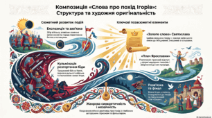 Презентація "«Слово про похід Ігорів». Історико-літературний контекст пам’ятки, містичні мотиви, фольклорні елементи. Особливості композиції твору, оригінальність і висока художність"