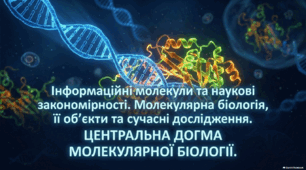 Презентація, розробка уроку на тему "Інформаційні молекули та наукові закономірності. Молекулярна біологія, її об’єкти та сучасні дослідження. ЦЕНТРАЛЬНА ДОГМА МОЛЕКУЛЯРНОЇ БІОЛОГІЇ." 9 клас. Соболь В.І.