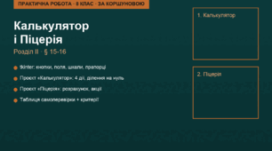 FREE. Практична робота з інформатики. 8 клас (за Коршуновою). Проєкти "Калькулятор" і "Піцерія" на tkinter (§ 15-16, покрокова інструкція)