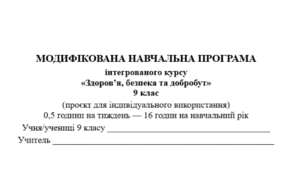 Модифікована навчальна програма інтегрованого курсу «Здоров’я, безпека та добробут» (9 клас, 16 годин, 0,5 год. на тиждень) До підр. авт. Гущина Н.
