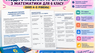 Модифікована програма з математики для 6 класу (ООП, 4–5 рівень підтримки) — 174 години