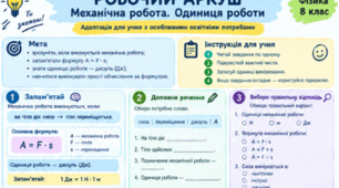 Робочий аркуш: «Механічна робота. Одиниця роботи» (Фізика, 8 клас)