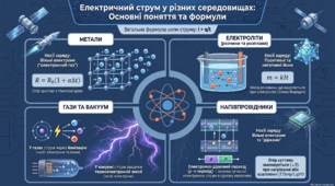 ФІЗИКА. Інфографіка до теми "Електричний струм у різних середовищах"