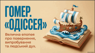 Гомер "Одіссея".  Уславлення людського розуму, вірності, винахідливості й допитливості. Засудження беззаконня, насильства й несправедливості та самовпевненості й марнославства. Образ Одіссея.