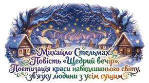 7 клас НУШ. Михайло Стельмах. Повість "Щедрий вечір". Поетизація краси навколишнього світу, зв’язку людини з усім сущим. Презентація, інфографіка, робочий аркуш