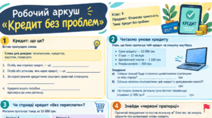 Робочий аркуш з фінансової грамотності 9 клас за темою «Кредит».