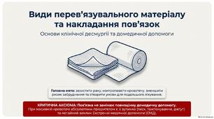 Презентація "Види перев'язувального матеріалу та накладання пов'язок"