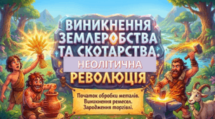 Виникнення землеробства та скотарства. Неолітична революція. Початок обробки металів. Виникнення ремесел. Зародження торгівлі.