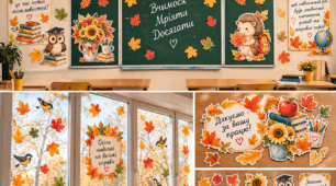 🍂 Осіннє оформлення класу та вікон — яскравий декор для друку 🍁