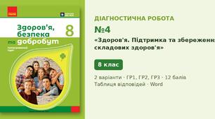 Комплексна підсумкова діагностична робота №4 з теми «Здоров'я. Підтримка та збереження складових здоров'я» (Модуль 4) — Здоров'я, безпека та добробут, 8 клас НУШ (Ранок), 2 варіанти з відповідями