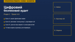 Практична робота з інформатики. 9 клас (за Морзе, Барною). "Цифровий безпековий аудит" - фейки, відповіді ШІ, діагностика мережі (Розділ 2, з моделлю відповіді)