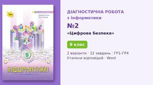 Комплексна підсумкова діагностична робота №2 з теми «Цифрова безпека» (Розділ 2, проєкти 4–6) — Інформатика, 9 клас НУШ (Морзе, Барна, Оріон 2026), 2 варіанти з відповідями