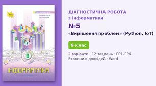 Комплексна підсумкова діагностична робота №5 з теми «Вирішення проблем» (Розділ 5, проєкти 10–12) — Інформатика, 9 клас НУШ (Морзе, Барна, Оріон 2026), 2 варіанти з відповідями