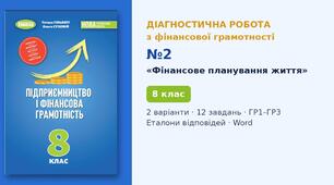 Комплексна підсумкова діагностична робота №2 з теми «Фінансове планування життя» (Розділ II, Тема 1, § 5–7) — Фінансова грамотність, 8 клас НУШ (Гільберг, Генеза 2025), 2 варіанти з відповідями