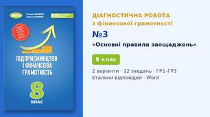 Комплексна підсумкова діагностична робота №3 з теми «Основні правила заощаджень» (Розділ II, Тема 2, § 8–9) — Фінансова грамотність, 8 клас НУШ (Гільберг, Генеза 2025), 2 варіанти з відповідями