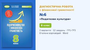 Комплексна підсумкова діагностична робота №6 з теми «Податкова культура» (Розділ II, Тема 6, § 14–15) — Фінансова грамотність, 8 клас НУШ (Гільберг, Генеза 2025), 2 варіанти з відповідями