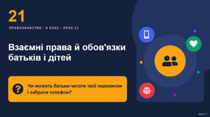 Правознавство 21 урок тема: "Взаємні права й обов'язки батьків і дітей"