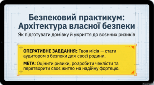 Презентація, відеоматеріал, практичний аркуш та тест з відповідями  для учнів 8 класу з ІК "Безпековий практикум"  на тему  “Як підготувати домівку й укриття до воєнних ризиків”